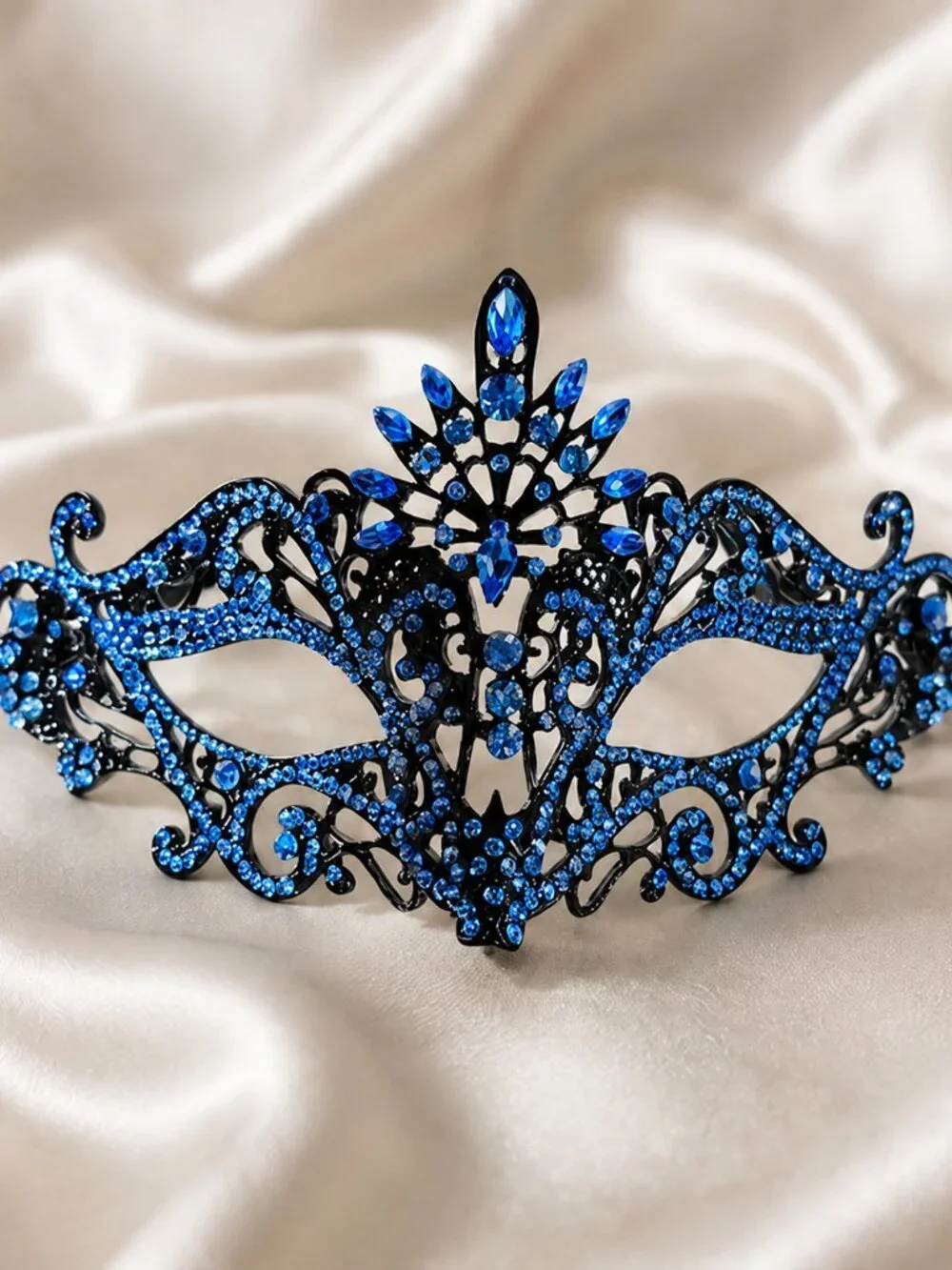 Blue Crystal Masquerade Mask, Black Venetian Mask, Formal Ball Masquerade Mask